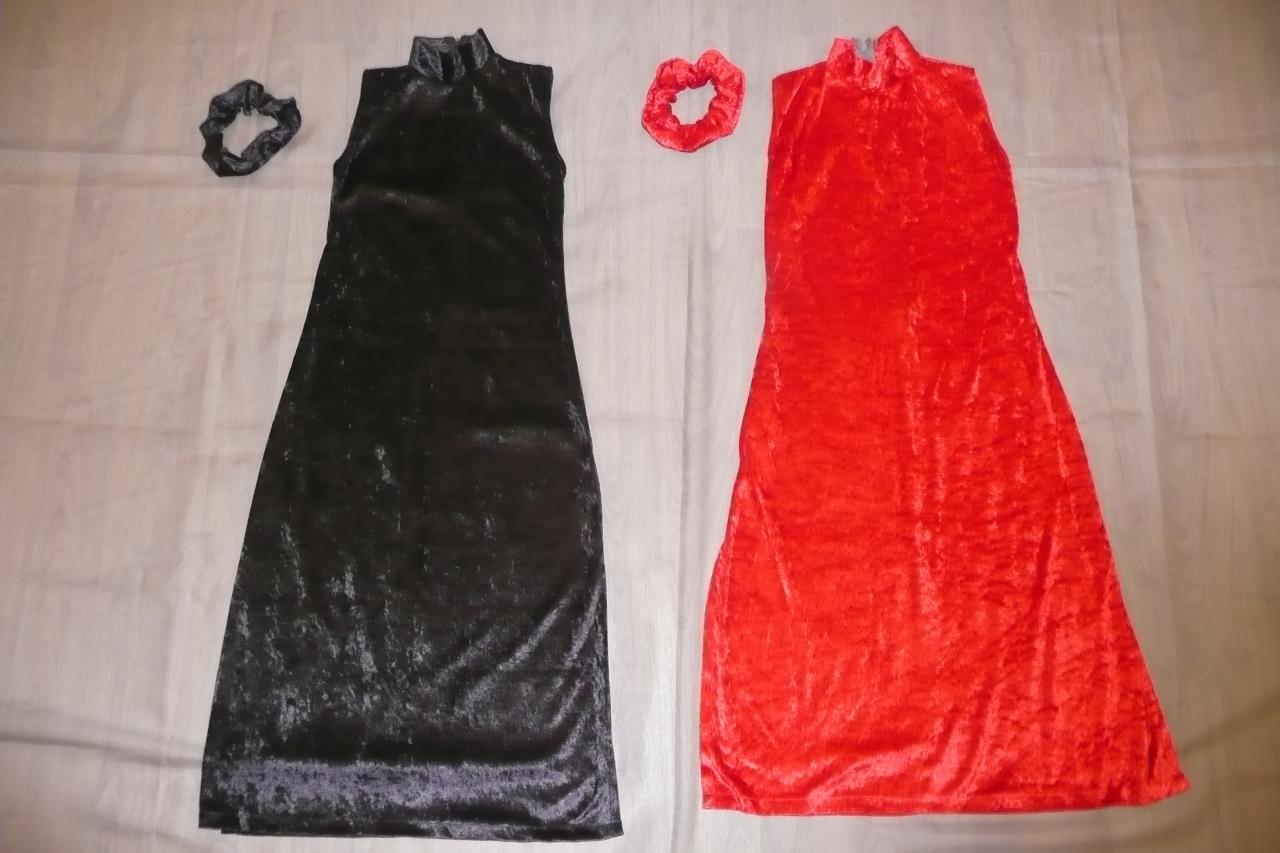 Robes velours noires (x5) + robes velours rouge (x6) + élastique velours - 14/16 ans
